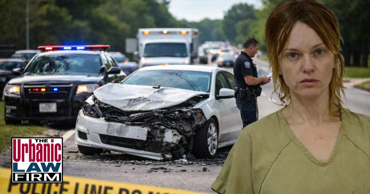 Woman in a tan jail uniform standing for a booking photo, illustrating Oklahoma criminal charges and jail defense representation by The Urbanic Law Firm.
