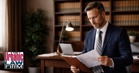 Medical battery defense Oklahoma attorney reviewing case documents in a law office, representing Oklahoma criminal defense by The Urbanic Law Firm.