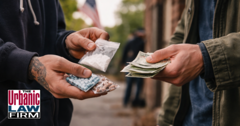 Daytime photograph of someone distributing  CDS in Oklahoma, representing the defense of controlled dangerous substance distribution by the urbanic law firm.