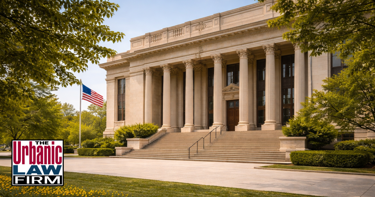 Daytime courthouse exterior illustrating the criminal process in Oklahoma and Oklahoma criminal defense by The Urbanic Law Firm.