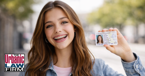 Teen driver smiling and holding up her driver’s license, representing Oklahoma save your license help and Oklahoma criminal defense by The Urbanic Law Firm.