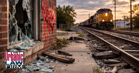 Daytime photograph-style image of an Oklahoma vandalism property damage investigation at a historic site, showing law enforcement and a criminal-defense attorney from The Urbanic Law Firm reviewing the scene and symbolizing dedicated Oklahoma criminal defense representation.