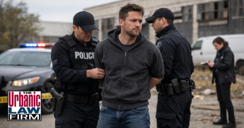 Assault intent felony Oklahoma arrest scene in daylight, illustrating Oklahoma criminal defense by The Urbanic Law Firm.