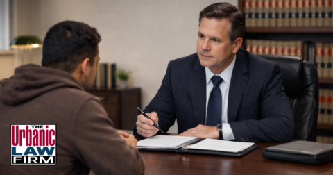 Attorney meeting with a client in an office for forcible sodomy Oklahoma criminal defense representation by The Urbanic Law Firm.