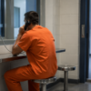 Oklahoma arrest help image showing a person on a jail phone call in a detention facility, illustrating criminal defense guidance from The Urbanic Law Firm.