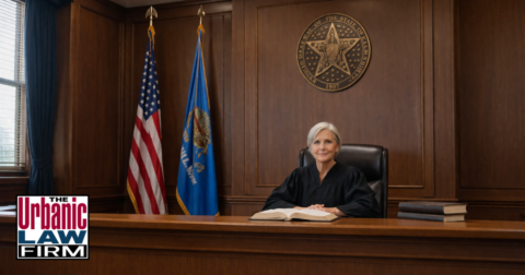 Oklahoma judge seated at a courtroom bench, used for aggravated assault battery Oklahoma content and illustrating Oklahoma criminal defense by The Urbanic Law Firm