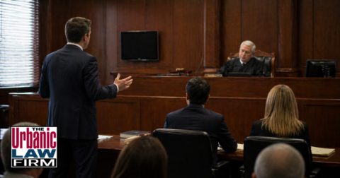 Oklahoma criminal defense attorney from The Urbanic Law Firm advocating for a client in court in a publishing child pornography case.