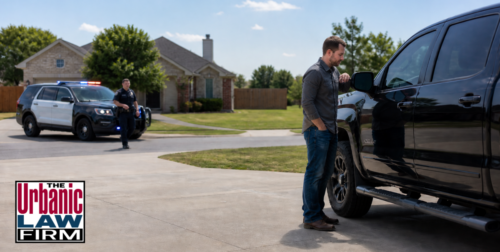 Calm driver beside parked vehicle during an actual physical control Oklahoma investigation, illustrating APC criminal defense by The Urbanic Law Firm.