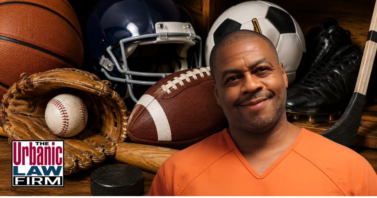 Sports memorabilia display representing the Desmond Mason arrest story and Oklahoma criminal defense issues involving property, embezzlement, and fraud allegations handled by The Urbanic Law Firm.