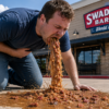 Man vomiting barbecue outside Swadley’s Bar-B-Q for Swadley invoice trial case analysis and Oklahoma criminal defense content by The Urbanic Law Firm.