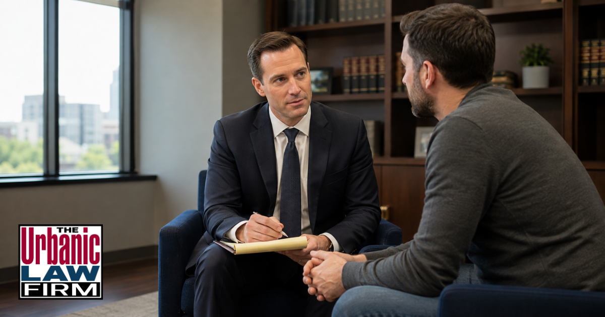 Oklahoma County domestic violence lawyers consulting with a client, representing Oklahoma criminal defense by The Urbanic Law Firm.