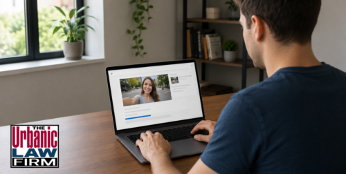 Man uploading a video of his girlfriend online, illustrating an Oklahoma stalking case and Oklahoma criminal defense issues handled by The Urbanic Law Firm.