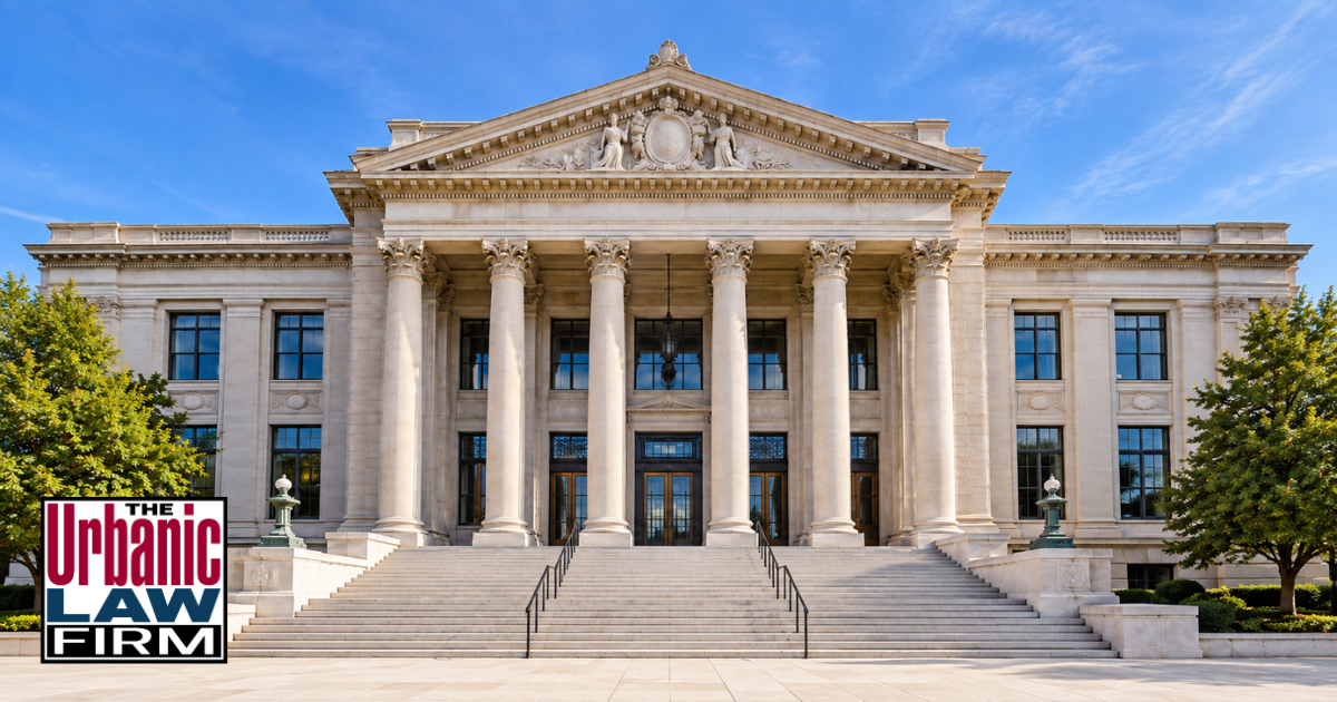 1. Daytime courthouse exterior representing Oklahoma assault with felony intent criminal defense by The Urbanic Law Firm.
